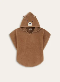 PONCHO DE BAIN ENFANT EN VELOURS ÉPONGE OURSON MARRON
