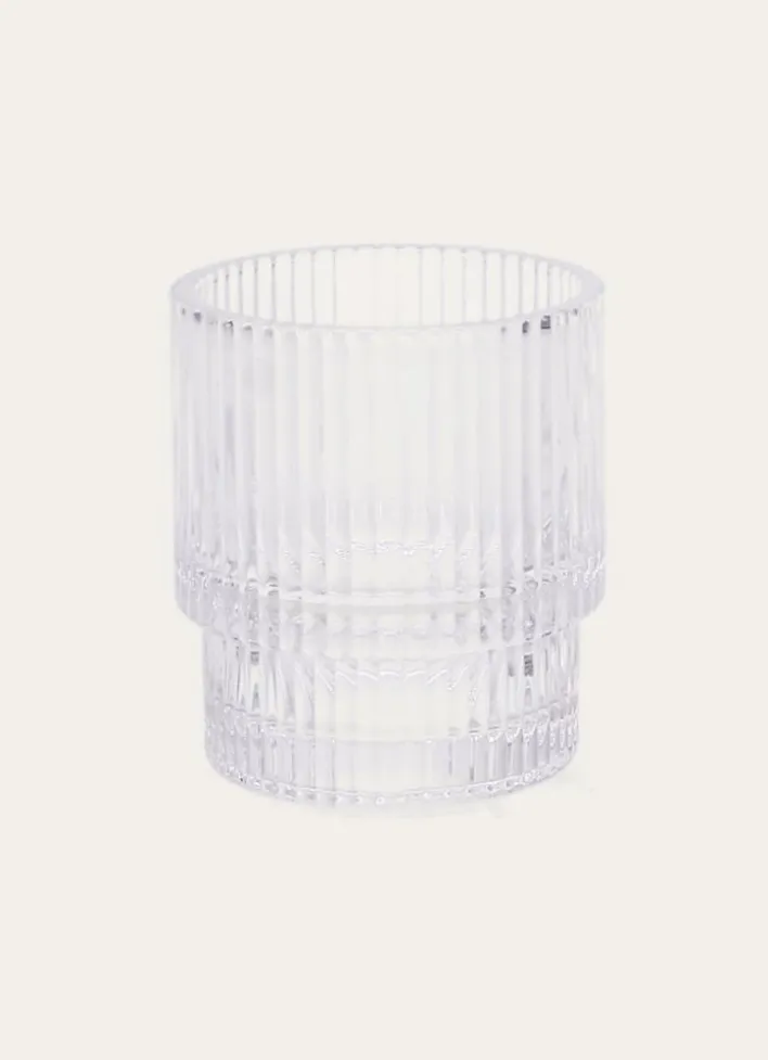PORTE-BROSSES À DENTS EN VERRE STRIÉ TRANSPARENT