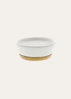 PORTE-SAVON EN GRÈS ET BAMBOU BLANC