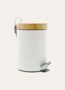 POUBELLE À PÉDALE EN MÉTAL ET BAMBOU BLANC