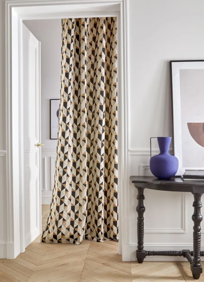 RIDEAU EN JACQUARD MOTIFS GÉOMÉTRIQUES BRONZE