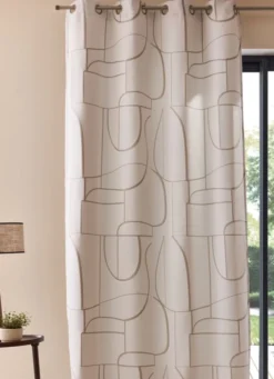 RIDEAU JACQUARD À MOTIF GÉOMÉTRIQUE CONTRASTÉ BLANC