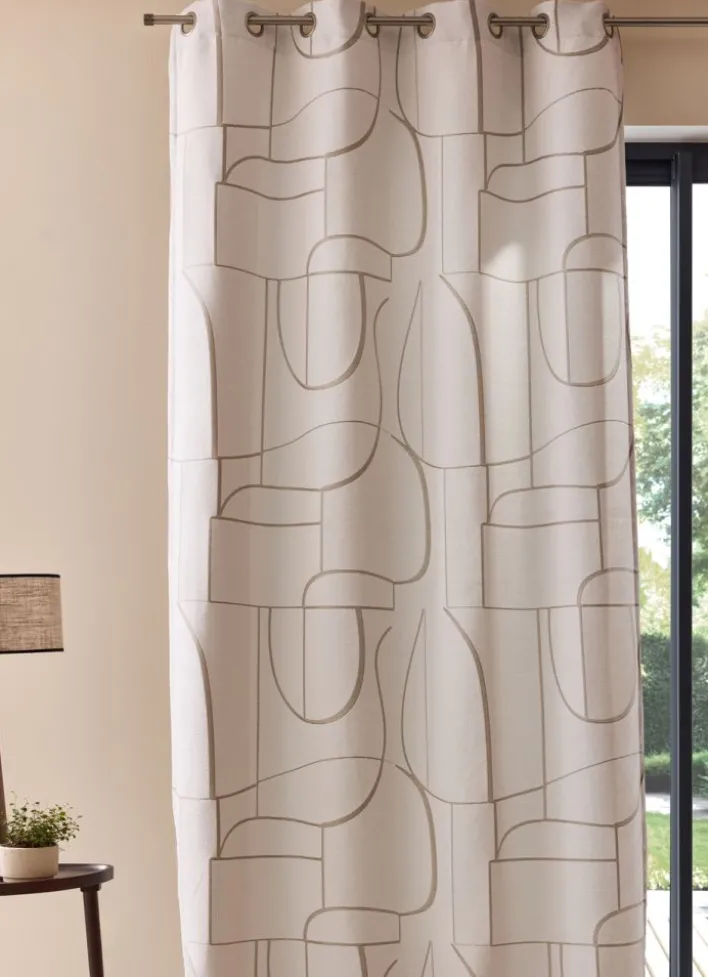 RIDEAU JACQUARD À MOTIF GÉOMÉTRIQUE CONTRASTÉ BLANC