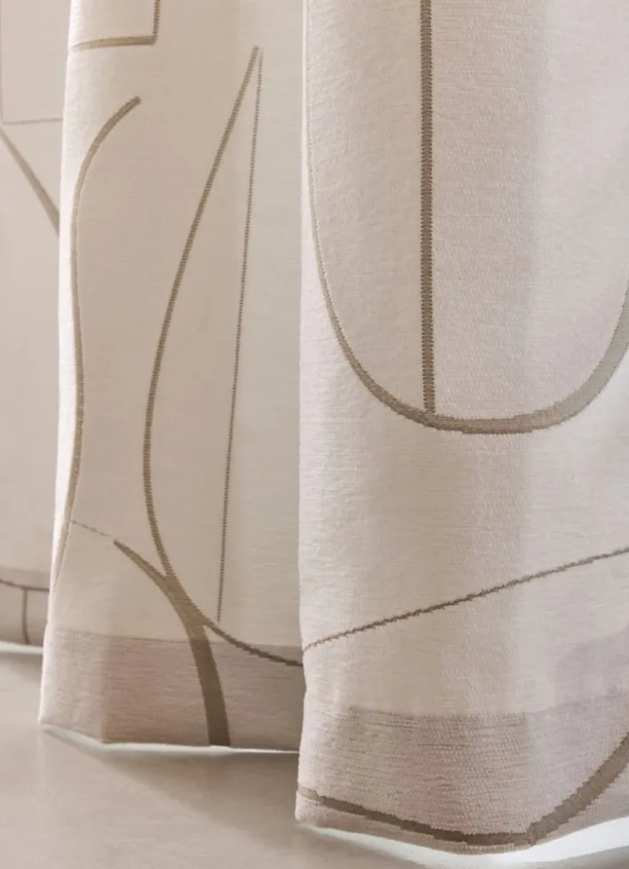 RIDEAU JACQUARD À MOTIF GÉOMÉTRIQUE CONTRASTÉ BLANC