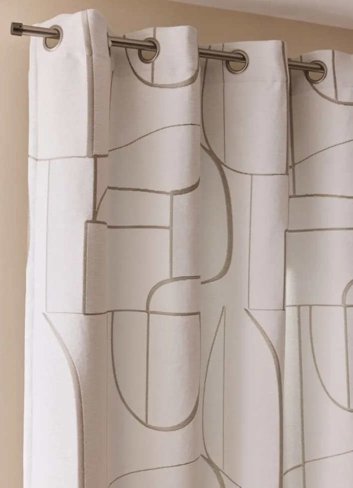 RIDEAU JACQUARD À MOTIF GÉOMÉTRIQUE CONTRASTÉ BLANC