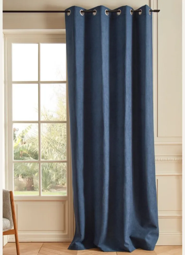 RIDEAU THERMIQUE UNI EFFET VELOURS MAT BLEU