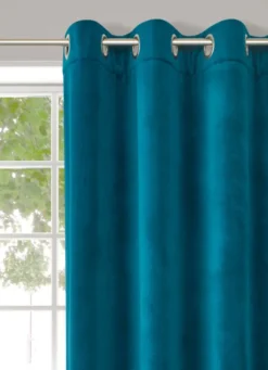 RIDEAU THERMIQUE UNI EN VELOURSDOUBLÉ POLAIRE BLEU