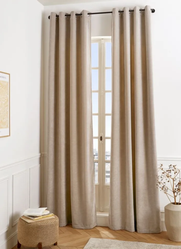 RIDEAU UNI ASPECT VELOURS TOUCHER DOUX CANNA BEIGE