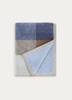 SERVIETTE DE BAIN EN VELOURS À CARREAUX BLEU FONCÉ