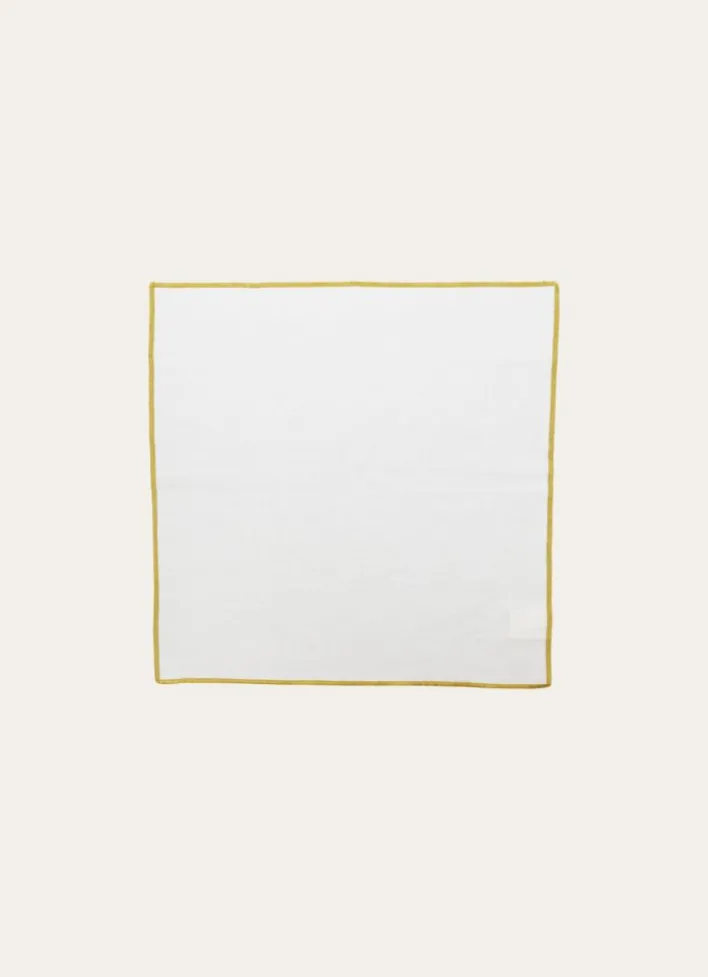 SERVIETTE DE TABLE EN COTON ET LIN BOURDON COLORÉ BLANC / OR