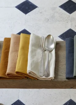 SERVIETTE DE TABLE EN COTON ET LIN BOURDON COLORÉ LICHEN