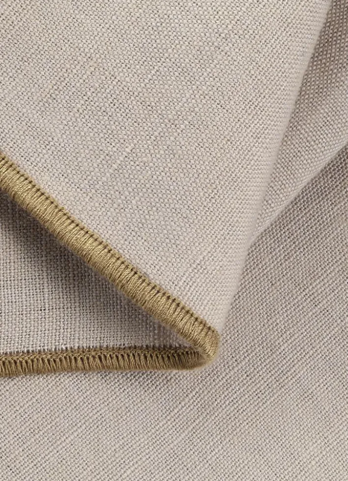 SERVIETTE DE TABLE UNI EN COTON ET LIN MASTIC/TABAC