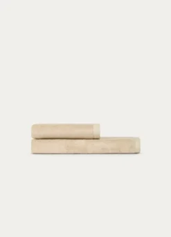 SERVIETTE DE TOILETTE EN COTON ET SOIE AGNES BEIGE FONCE
