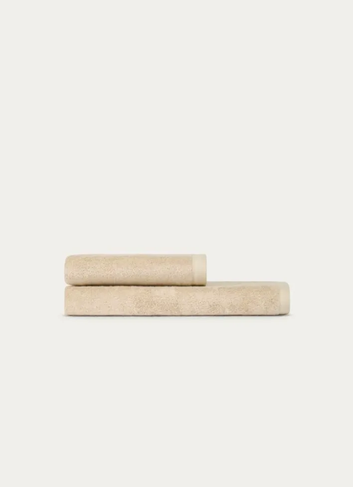 SERVIETTE DE TOILETTE EN COTON ET SOIE AGNES BEIGE FONCE