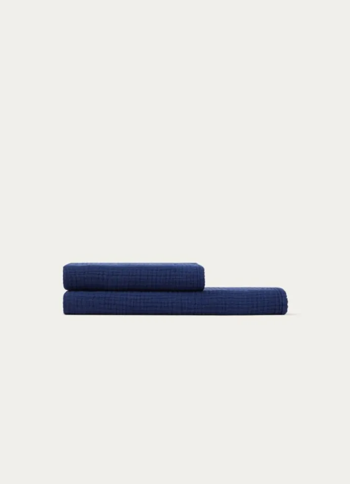 SERVIETTE DE TOILETTE EN GAZE DE COTON ODYSSÉE BLEU MARINE