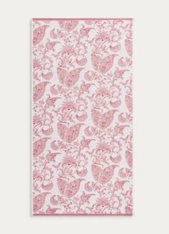 SERVIETTE DE TOILETTE JACQUARD MOTIF FLORAL ORIANE BLANC / CORAIL