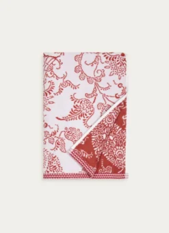 SERVIETTE DE TOILETTE JACQUARD MOTIF FLORAL ORIANE BLANC / CORAIL