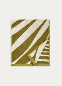 SERVIETTE DE TOILETTE JACQUARD MOTIF PALME VERT / ÉCRU
