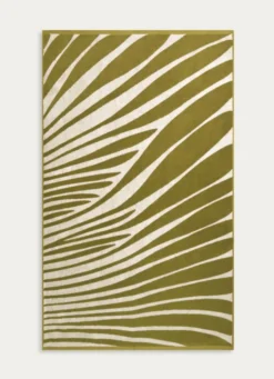 SERVIETTE DE TOILETTE JACQUARD MOTIF PALME VERT / ÉCRU