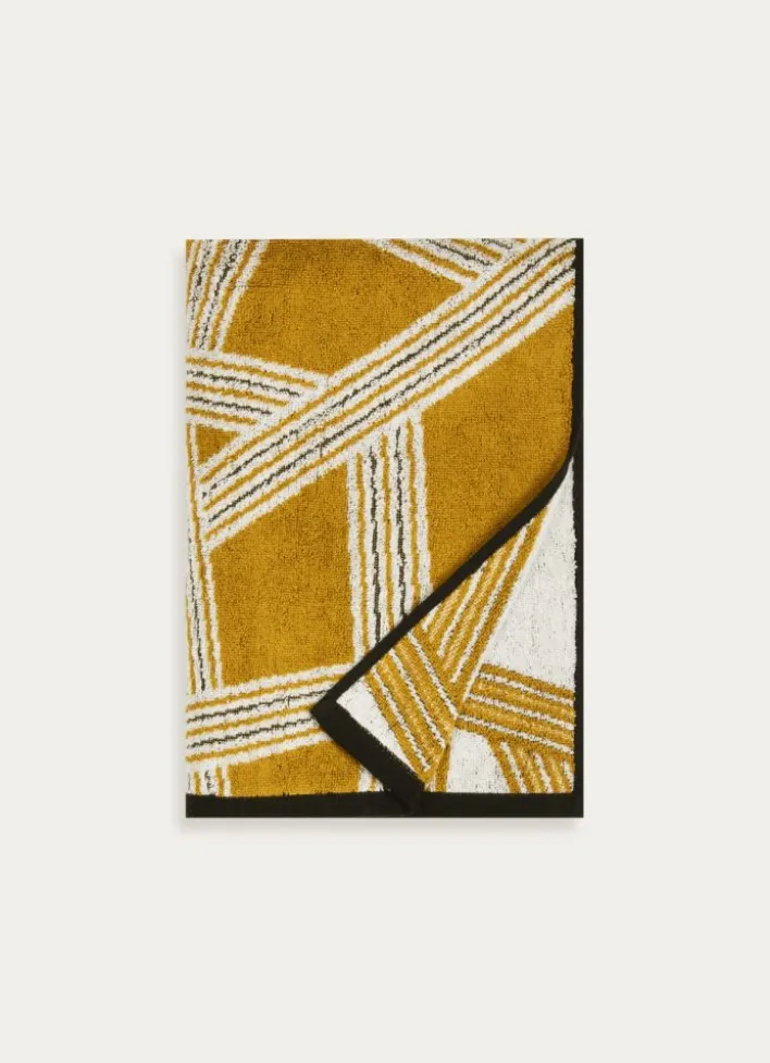 SERVIETTE DE TOILETTE JACQUARD MOTIFS GÉOMÉTRIQUES JAUNE OCRE