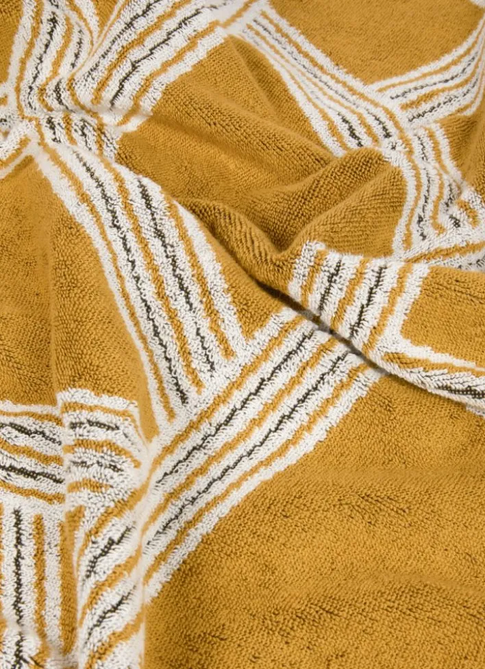 SERVIETTE DE TOILETTE JACQUARD MOTIFS GÉOMÉTRIQUES JAUNE OCRE