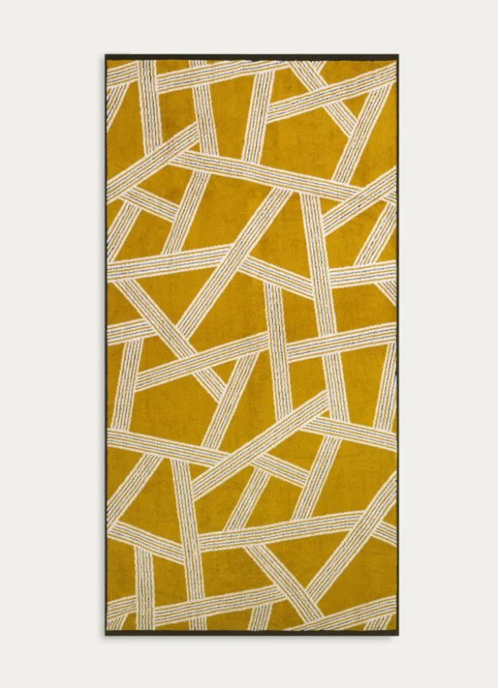 SERVIETTE DE TOILETTE JACQUARD MOTIFS GÉOMÉTRIQUES JAUNE OCRE
