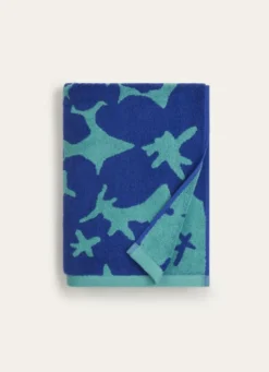 SERVIETTE DE TOILETTE JACQUARD BICOLORE FLEURIE BLEU/VERT