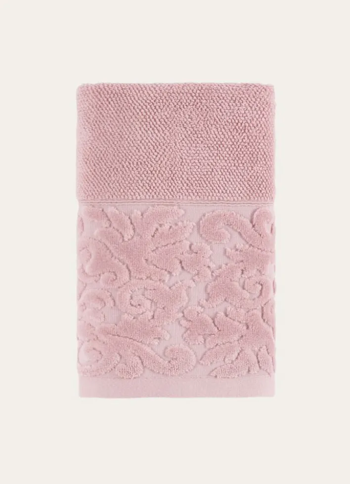 SERVIETTE DE TOILETTE LITEAU VELOURS CISELÉ ROSE
