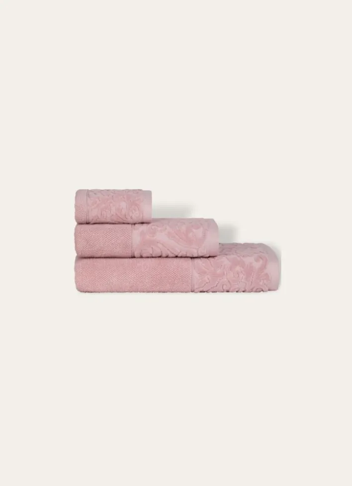 SERVIETTE DE TOILETTE LITEAU VELOURS CISELÉ ROSE