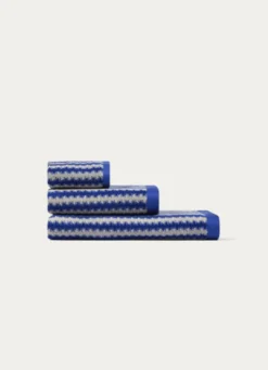 SERVIETTE DE TOILETTE RAYÉE EN JACQUARD CRISTEL BLEU/BEIGE