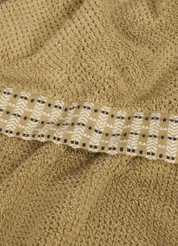 SERVIETTE DE TOILETTE UNIE AVEC LITEAU FANTAISIE VERT OLIVE