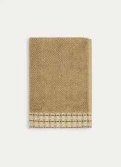 SERVIETTE DE TOILETTE UNIE AVEC LITEAU FANTAISIE VERT OLIVE