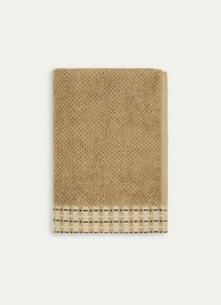 SERVIETTE DE TOILETTE UNIE AVEC LITEAU FANTAISIE VERT OLIVE