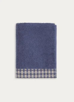 SERVIETTE DE TOILETTE UNIE AVEC LITEAU FANTAISIE BLEU FONCÉ