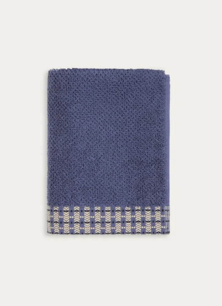 SERVIETTE DE TOILETTE UNIE AVEC LITEAU FANTAISIE BLEU FONCÉ