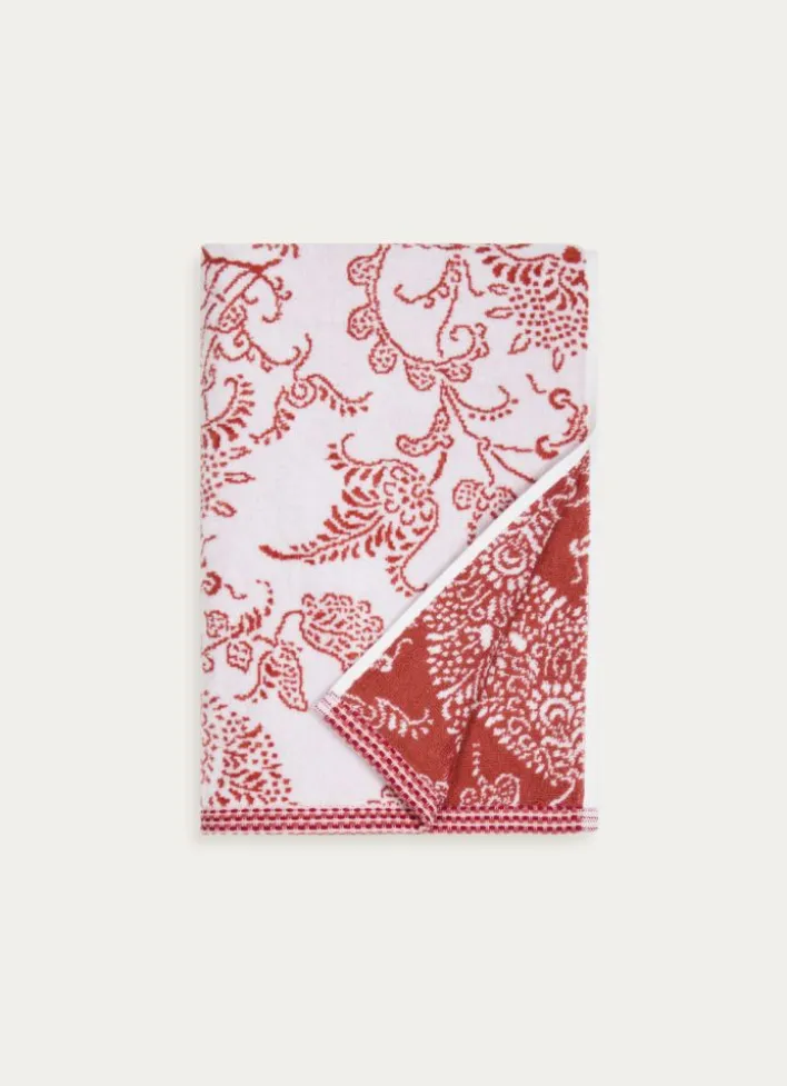 SERVIETTE INVITÉ JACQUARD MOTIF FLORAL ORIANE BLANC / CORAIL