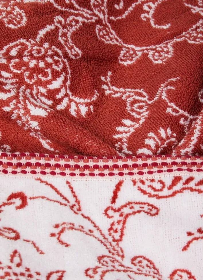 SERVIETTE INVITÉ JACQUARD MOTIF FLORAL ORIANE BLANC / CORAIL