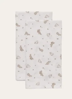 SET DE 2 LANGES EN GAZE DE COTON LAPIN BLANC