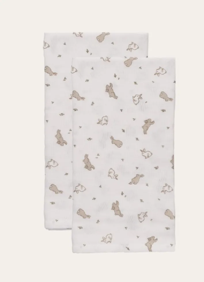 SET DE 2 LANGES EN GAZE DE COTON LAPIN BLANC