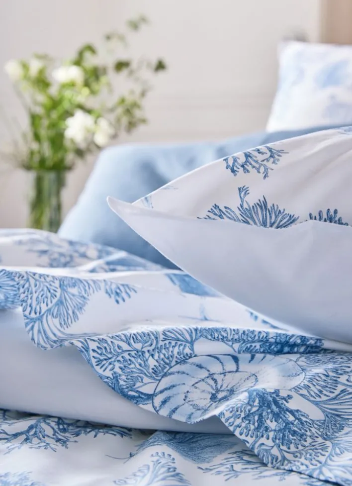 SET DE 2 TAIES D'OREILLER PERCALE DE COTON BLEU