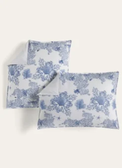 SET DE 2 TAIES D'OREILLER PERCALE DE COTON BLEU