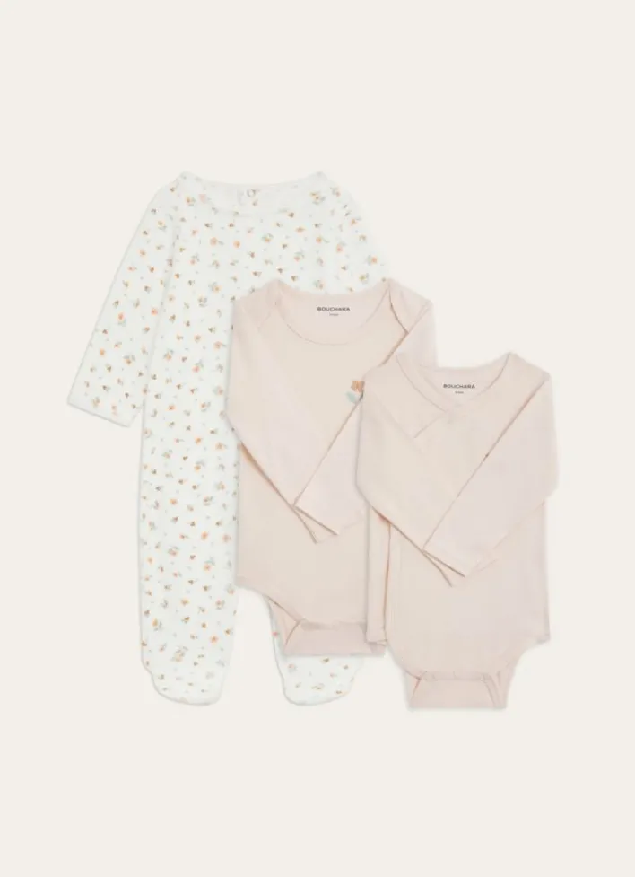 SET GRENOUILLÈRE & BODY MOTIF PETITES FLEURS ECRU