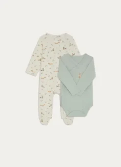 SET 1 GRENOUILLÈRE ET 1 BODY IMPRIMÉ ANIMALIER ECRU