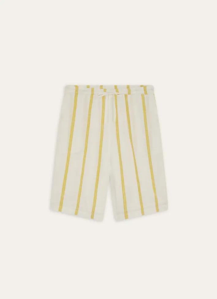 SHORT LONG EN VISCOSE ET RAYURE BRODÉE JAUNE
