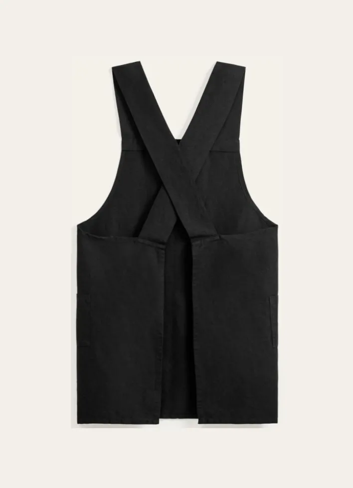 TABLIER JAPONAIS UNI EN COTON ET LIN NOIR