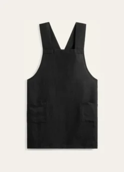 TABLIER JAPONAIS UNI EN COTON ET LIN NOIR