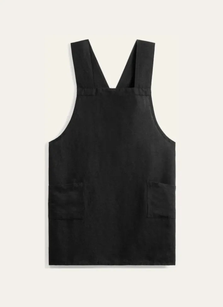 TABLIER JAPONAIS UNI EN COTON ET LIN NOIR