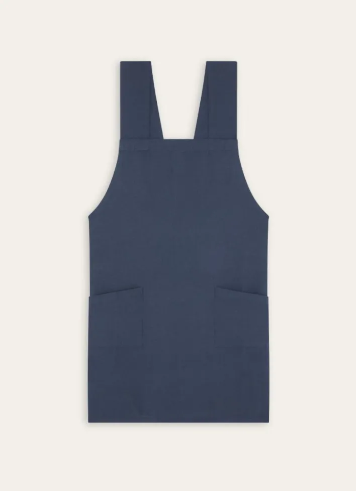TABLIER JAPONAIS UNI EN COTON ET LIN INDIGO
