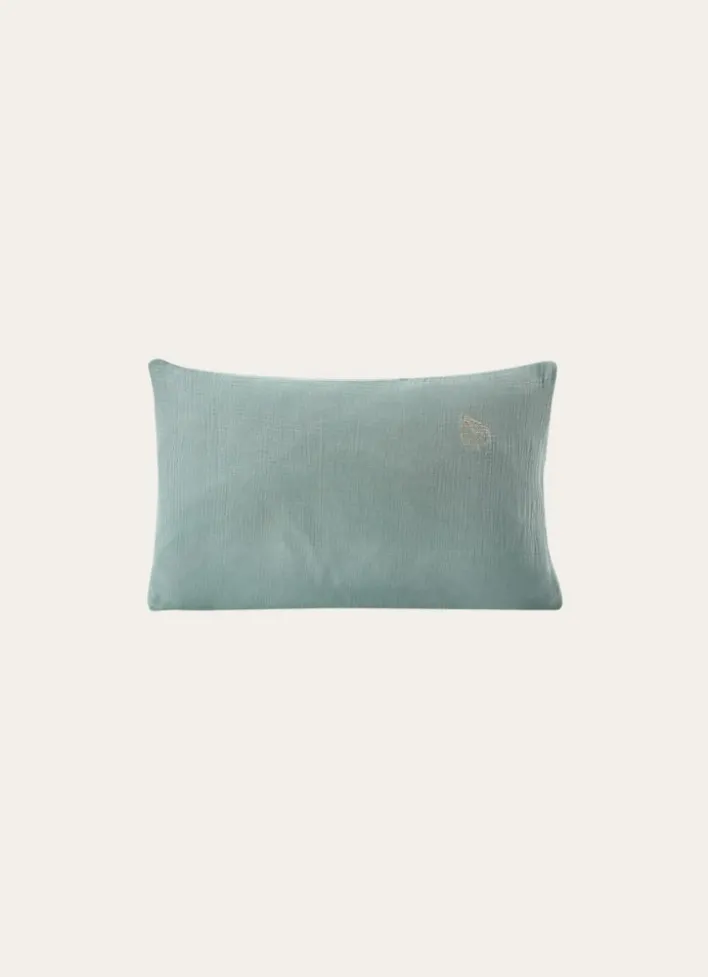 TAIE BÉBÉ EN GAZE DE COTON BRODERIE FEUILLE MOUSSE