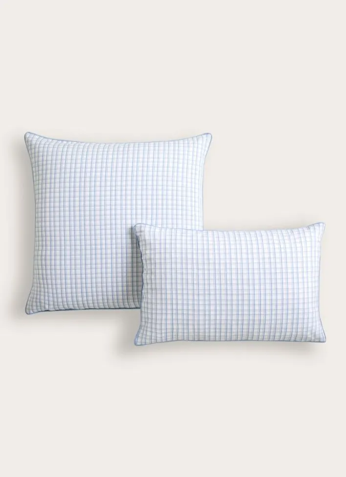 TAIE D'OREILLER ENFANT À CARREAUX TARTAN BLEU